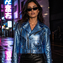 Jaqueta Biker Cropped Croco Metallic