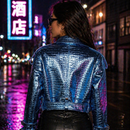 Jaqueta Biker Cropped Croco Metallic