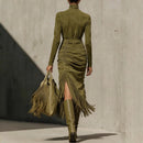 Vestido Midi Veludo Oliva Luxo