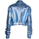 Jaqueta Biker Cropped Croco Metallic